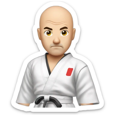 Bald 50 year old taekwondo Master with european traced looking angrily in the camera sticker