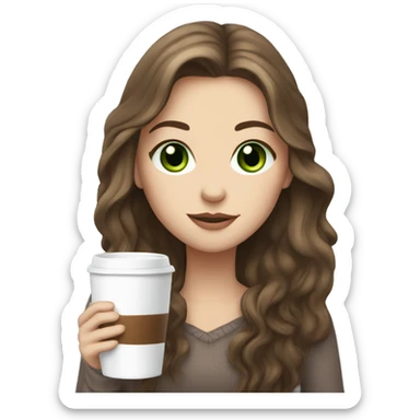 white girl with brown long hair and a hot chocolate green eyes sticker