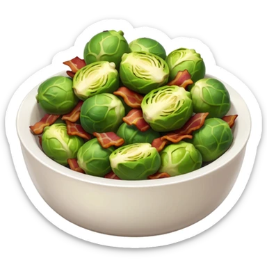 realistic char boiled brussel sprouts with bacon bits in a white bowl sticker