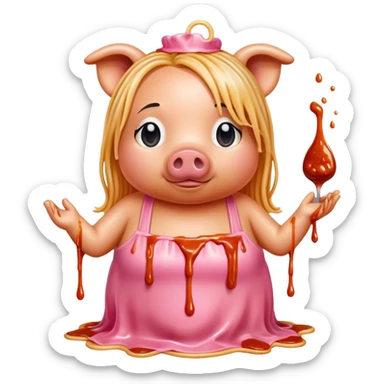  SPAM meat melted pink dripping sauce spaghetti dress piggy monalisa portrait sticker