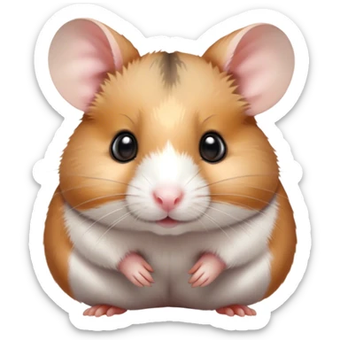 Cinematic Noble Brown and White Banded Hamster Portrait Emoji, Poised and regal, with a tiny, compact build and a uniquely patterned coat of warm brown and crisp white bands, deep-set soulful dark eyes, Simplified yet sharp and sophisticated features, highly detailed, glowing with a soft, dignified glow, high shine, intelligent and charming, stylized with an air of distinctive elegance, focused and attentive, soft glowing outline, capturing the essence of a watchful and confident rodent, so majestic it feels as though it could scurry out of the screen with effortless authority! sticker