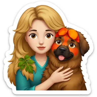 Ludovica che abbraccia il suo cane leone sticker