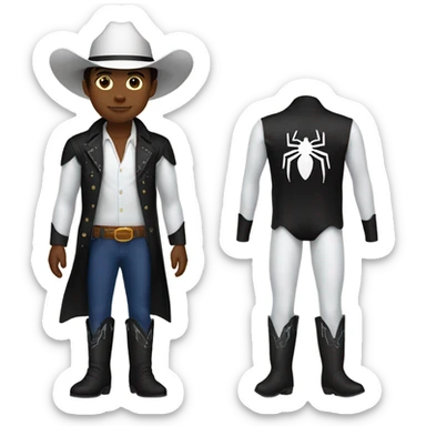 Kid with brown hair wearing black cowboy boots with white cowboy hat and Spider-Man pajamas  sticker