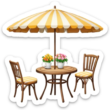 European outdoor café: table, 2 chairs, striped umbrella. sticker
