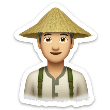 chinese man wearing rice paddy hat sticker