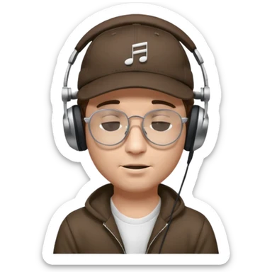 dj man white with baseball cap - rayban glasses - brown hair - closed eyes with headphones on with musical note over head (listening to music ) sticker