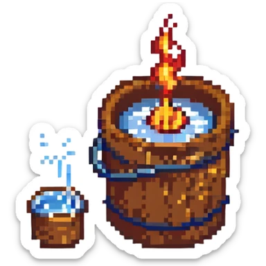 bucket pouring water on a small flame sticker