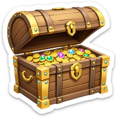 unlocked treasure chest glowing from the inside coins ,gems, RPG game style sticker
