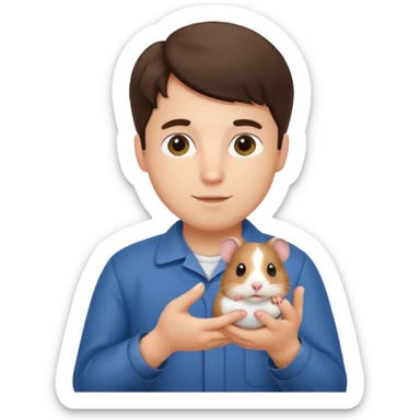 a brunette man vet holding a hamster sticker
