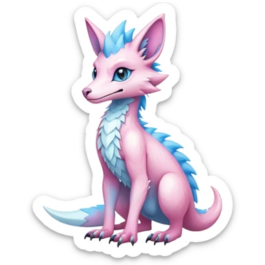 Feral Rare Fantasy cute adorable edgy pastel pink light-blue white iridescent Vernid-Sergal-hybrid by LiLaiRa, markings, tufted ears, full body sticker
