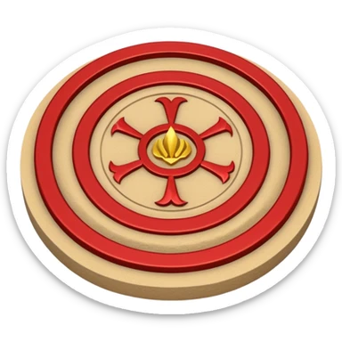 Create a circular casting sigil based off of the wizard101 balance school using base color sand and trim color red. A golden scale in the middle as a focus  sticker