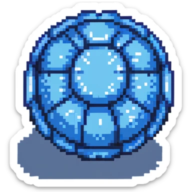Blue digital bomb with curly blue fuse on top, round bomb body with blue highlights and details, pixel art style sticker