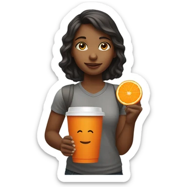 girl holding orange stanley tumbler cup sticker