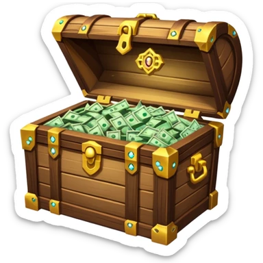 unlocked treasure chest glowing from the inside money,gems, RPG game style sticker