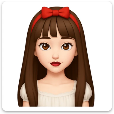 Make the girl's straight brown hair longer, reaching to the chest, keep all other features the same. The original style is emoji style, so maintain the emoji look in the edit. sticker
