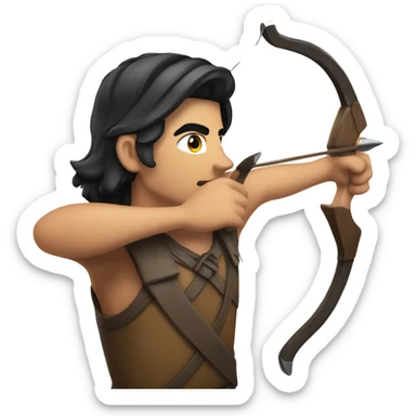an archer aiming, dark hair, bright skinn, looking at from an angle over his shoulder sticker