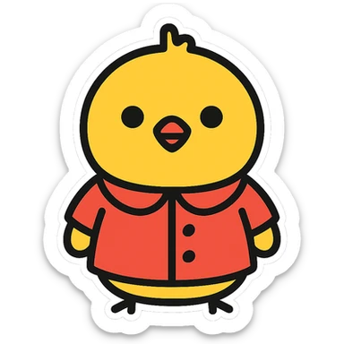 small chick wearing a coat, friendly and modern appearance, bold black outlines, sticker style sticker