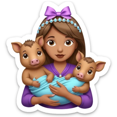 woman holding baby boars with ribbons and crystals sticker