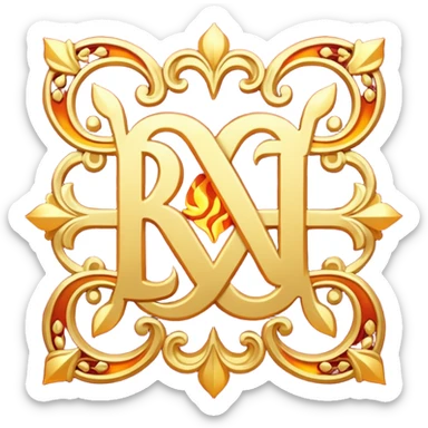 Two golden fiery royal crossed words sticker