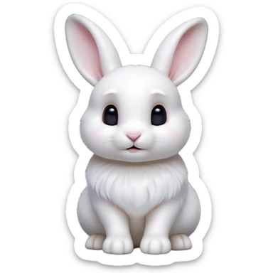 Cinematic Cute White Rabbit Portrait Emoji, Head tilted playfully and inquisitively, featuring a luxurious, silky white fur with soft, twitching ears, round, sparkling dark eyes filled with curiosity, Simplified yet irresistibly adorable features, highly detailed, glowing with a warm, friendly glow, high shine, affectionate and lively, stylized with a touch of whimsy, bright and endearing, soft glowing outline, capturing the essence of a mischievous yet loving bunny, so playful it feels like it could hop out of the screen and into your arms! sticker