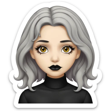  Beige olive skin  grey wavy hair black lips amber eyes goth girl sticker