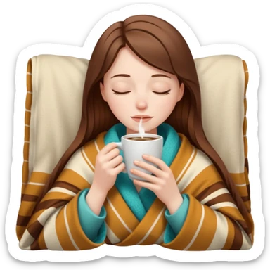 brown-haired white girl inside a blanket sipping coffee eyes closed sticker