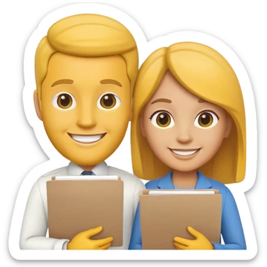 Yellow man and woman, Memoji style, with documents  sticker