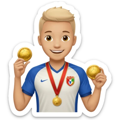 Happy light soccer player with a first-place medal
 sticker