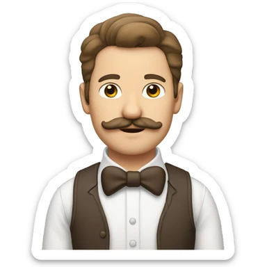 Homme à moustache, blanc, brun avec un chat gris  sticker