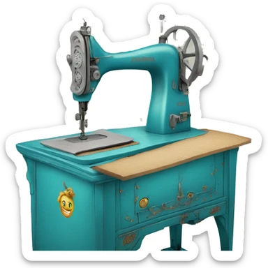 Costureira com máquina de costura antiga azul turquesa  sticker
