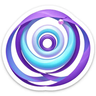 Dreamy glowing spiral wave emoji made of translucent aqua and violet ribbons with a central pearl orb, surrounded by faint sparkles and mist, luminous gradients, ASMR flow aesthetic. sticker