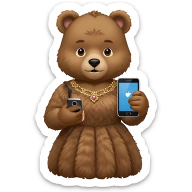 russia bear with custome dress and smartphone sticker