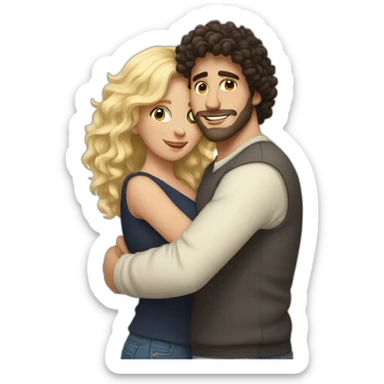 White man with dark curly hair hugging a blonde curvy woman sticker