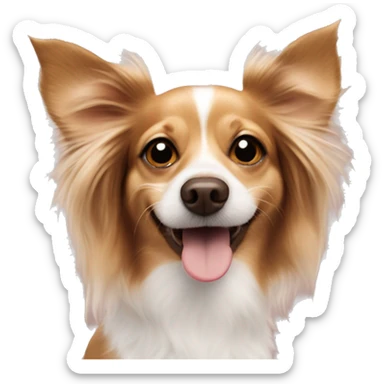 A dog that is a dachshund and long haired chihuahua mix winking and blowing a kiss with a little heart sticker