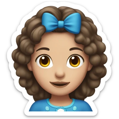 girl with brown eyes and long brown hair wearing blue minnie ears sticker