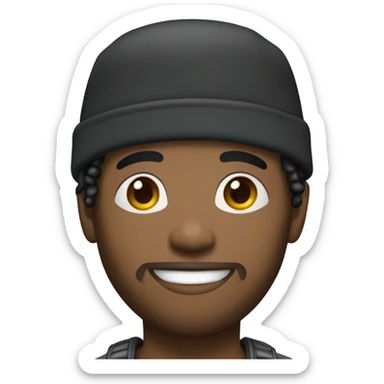 A young African-American male with medium-length, thick dreadlocks, a trimmed goatee, and sharp facial features. He has a slim but toned build, a friendly smile, and is wearing a backward cap. sticker