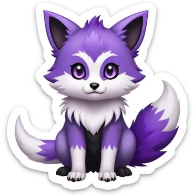 High quality Cute Cool Kawaii edgy Chibi Fur-Sona Purple fur, white belly, white tail-tip, black legs, black ears, Fakemon-creature-animal-vernid-hybrid Full Body, facial markings sticker