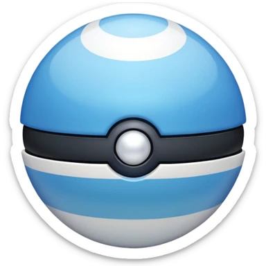 blue pokeball emoji, top half is a more saturated blue, bottom half is white, black stripe, with a white sheen, with a pearlescent finish, with a haze effect sticker