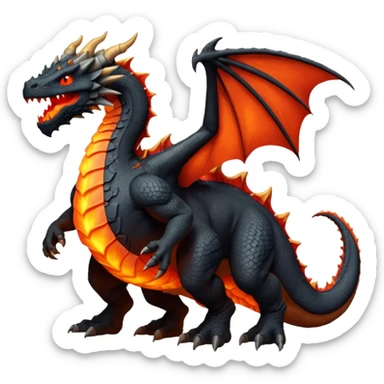 Le Molosse de Lave, c’est un monstre volant fait de roche et de magma, genre un dragon golem sorti d’un donjon niveau enfer.
Son corps est énorme, tout en pierre noire craquelée sticker