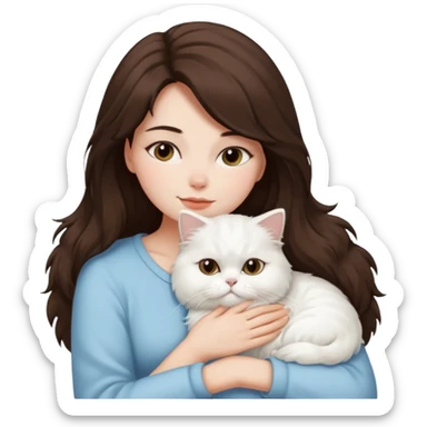Brunette woman snuggling white Persian cat sticker