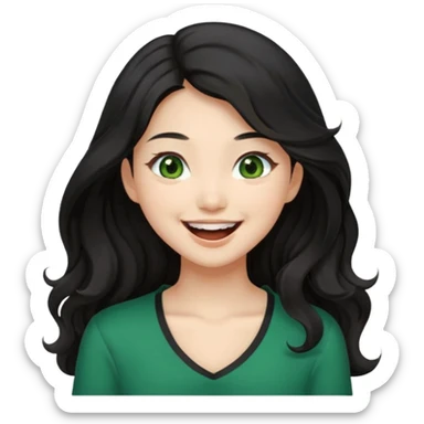 Beautiful Asian girl with long black hair and beautiful girl with wavy brown hair and green eyes. Laughing together.  sticker