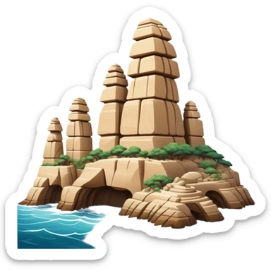 Cinematic Realistic Raouche Rocks Landmark Emoji, depicted with dramatic natural rock formations along the Beirut coastline rendered with intricate detail and dynamic natural lighting. sticker