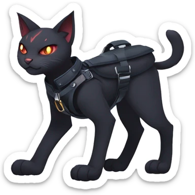 cool edgy fantasy dark-shadow-themed animal vampiric cat hybrid Fakemon  with a harness and collar full body sticker