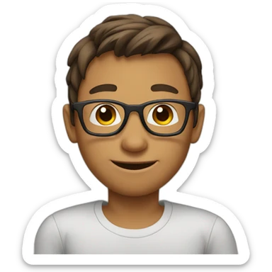 Boy with brown hairs tied in a tail thumb up wearing glasses sticker