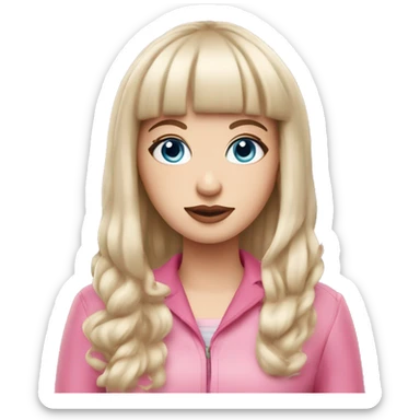 Beautiful Brunette blue eyed white girl with bangs pink outfit and she has a cbd blunt in her hand  sticker