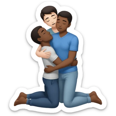 White dark hair male and black male, in love, naked, passionate kiss, snuggle, groping each other,full body view, on floor, orgasm  sticker