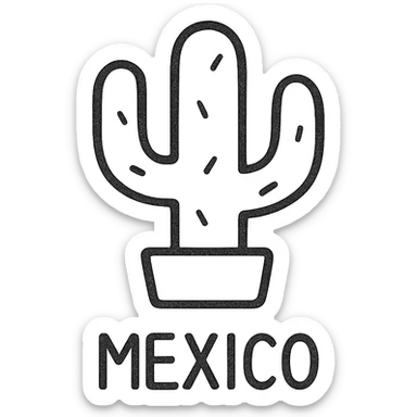 hand-drawn outlined icon of a cactus representing Mexico sticker
