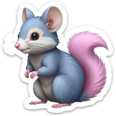 Blue-pointed, grey, soft natural realistic romantic vintage antique divine beautiful elegant pretty precious cute young youthful  Fakémon-Pokémon-alien-opossum-squirrel-feline-chinchilla-rodent-hybrid-creature with a big fluffy bushy tail (full body) sticker