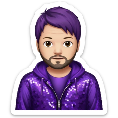 Bam Margera with dark brown hair, dark purple sequin outfit sticker