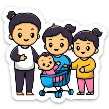 Mom dad twin babies (girl and boy) and a toddler (girl) happy family  sticker